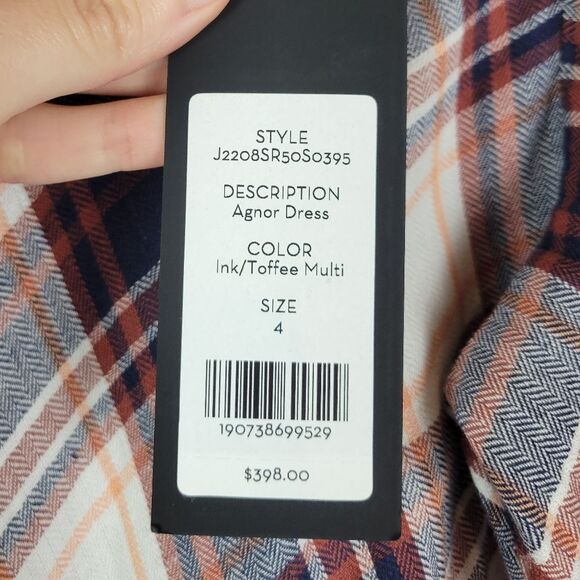 Veronica Beard Agnor plaid ink toffee multi puff long sleeve mini dress - Picture 9 of 12